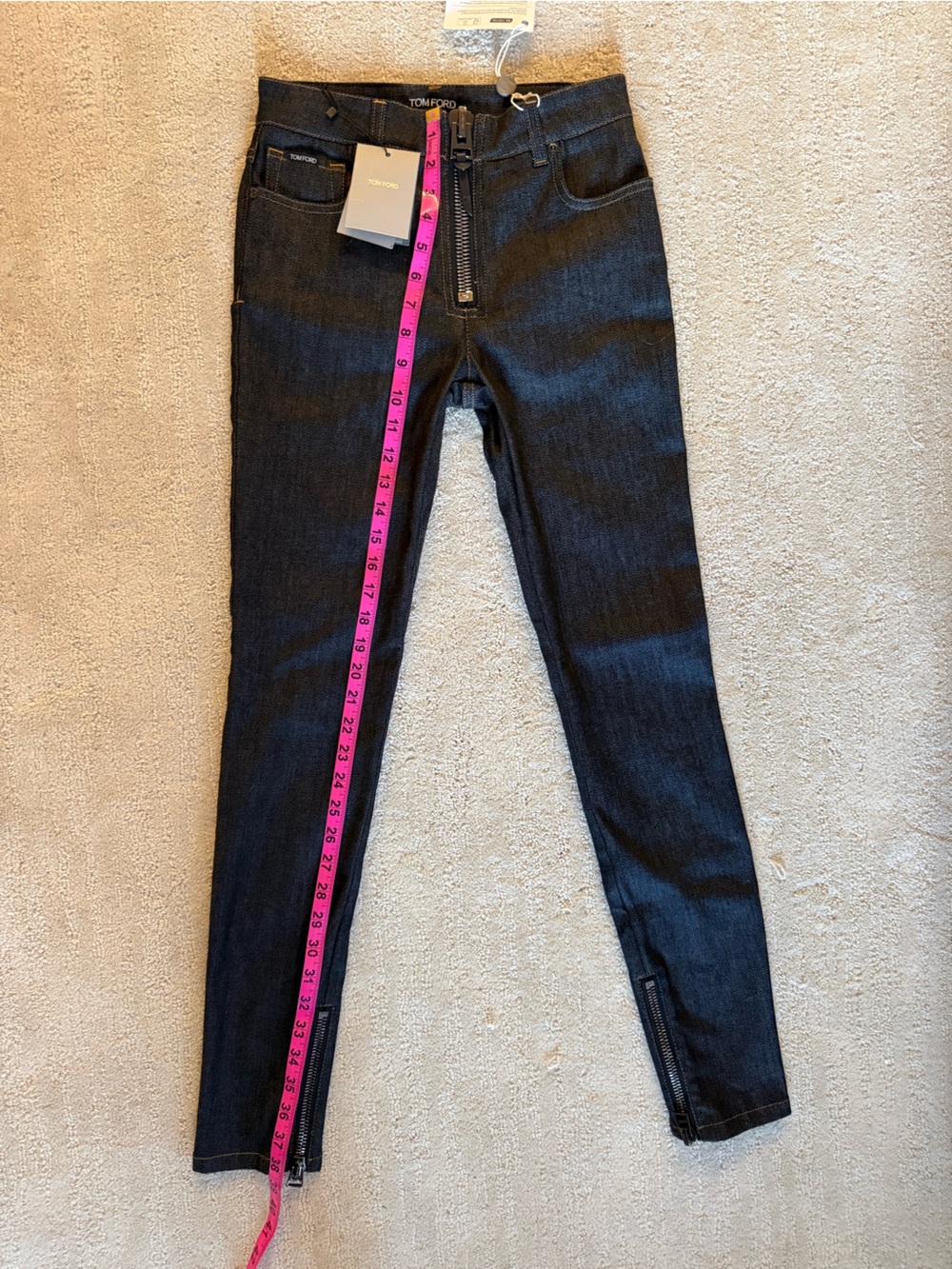 NWT TOM FORD Exposed Zip Skinny Jeans Black TF Logo Size 24 - Picture 10 of 12